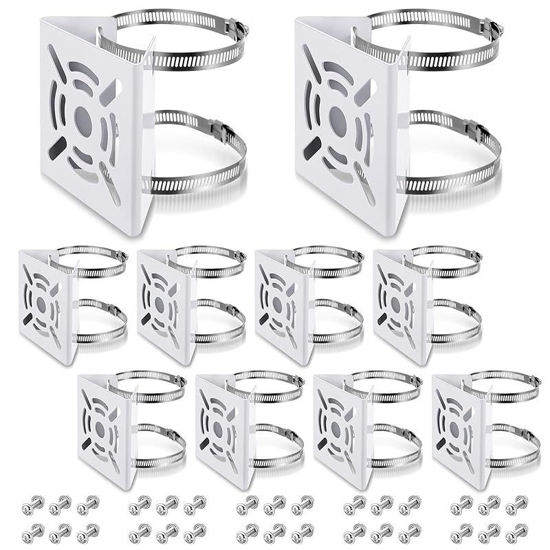 10 Pcs Universal Vertical Pole Mount for Security Camera Wall Mounting Bracket with 6 Loops   Pole Bracket for CCTV Camera Indoor Outdoor Solar Panel LED Wall/ Stage Light [White]