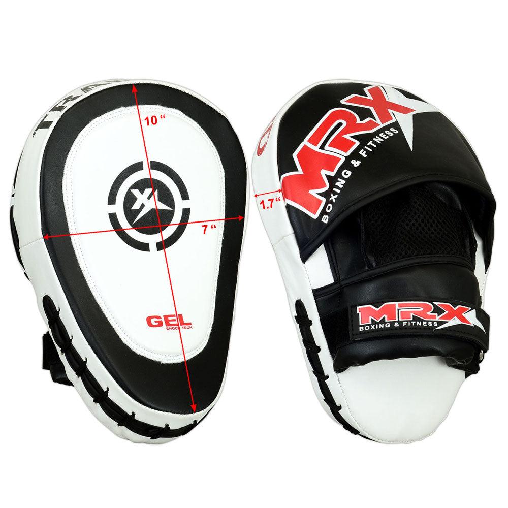 Punching Mitts MMA Muay Thai Boxing Pads, Gel Tech Leather Curved Focus Mitts, Training Hand Pads Sparring Martial Arts Karate Dojo Target Strike Shield Black White