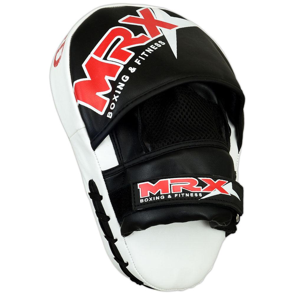 Punching Mitts MMA Muay Thai Boxing Pads, Gel Tech Leather Curved Focus Mitts, Training Hand Pads Sparring Martial Arts Karate Dojo Target Strike Shield Black White