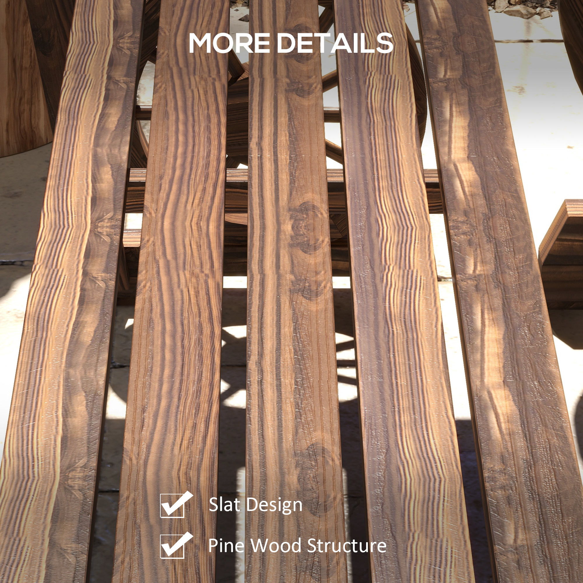 Outdoor Table and Chairs for 4 People, Wooden Patio Table and Dining Bench Set, 3 Piece All Weather Furniture Set with Wagon Wheel Design for Backyard Garden, Deck, Carbonized