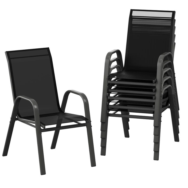 Set of 6 Brown Outdoor Patio Chairs with High Back, Stackable and All-Weather Resistant Textilene Fabric, Perfect for Backyard, Poolside, Garden, and Balcony Dining