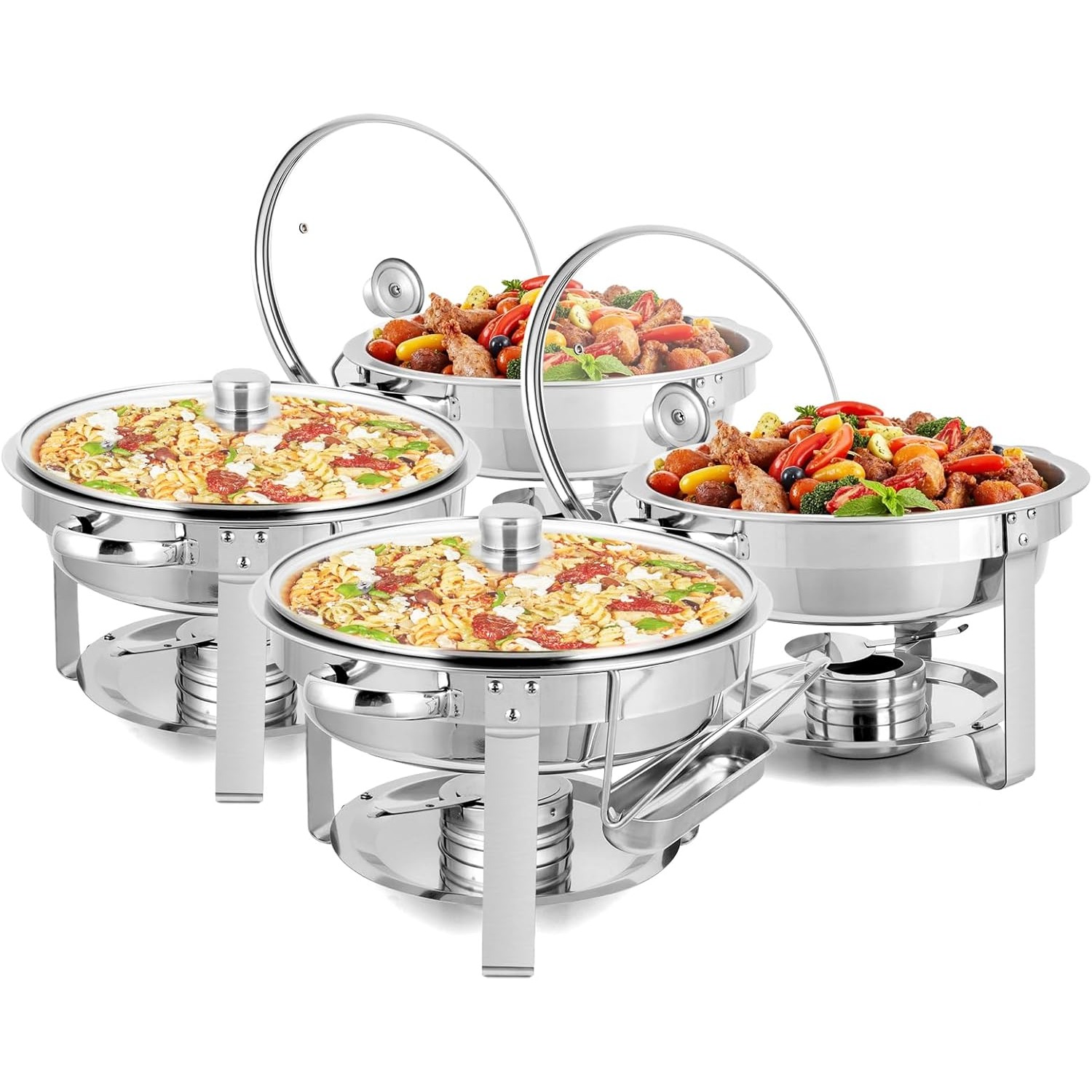 TEMU 5 Qt 2pack Chafing Dish Buffet Set, Nsf Stainless Steel Round Chafers For Catering, Buffet Servers And Warmers Set With Glass Lid & Lid Holder,