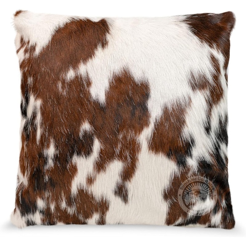  100 genuine cowhide pillow cover 15 x 15 square tricolor decorative cow print pillows w zipper closure for couch or bed decor pillow filler not included 1 piece Product details 0