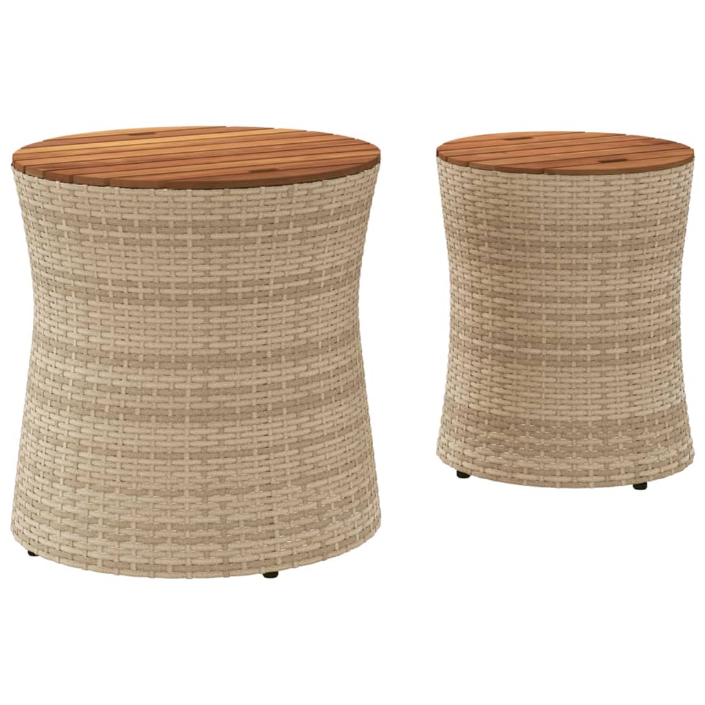 vidaXL Patio Side Tables 2 pcs with Wooden Top Beige Poly Rattan