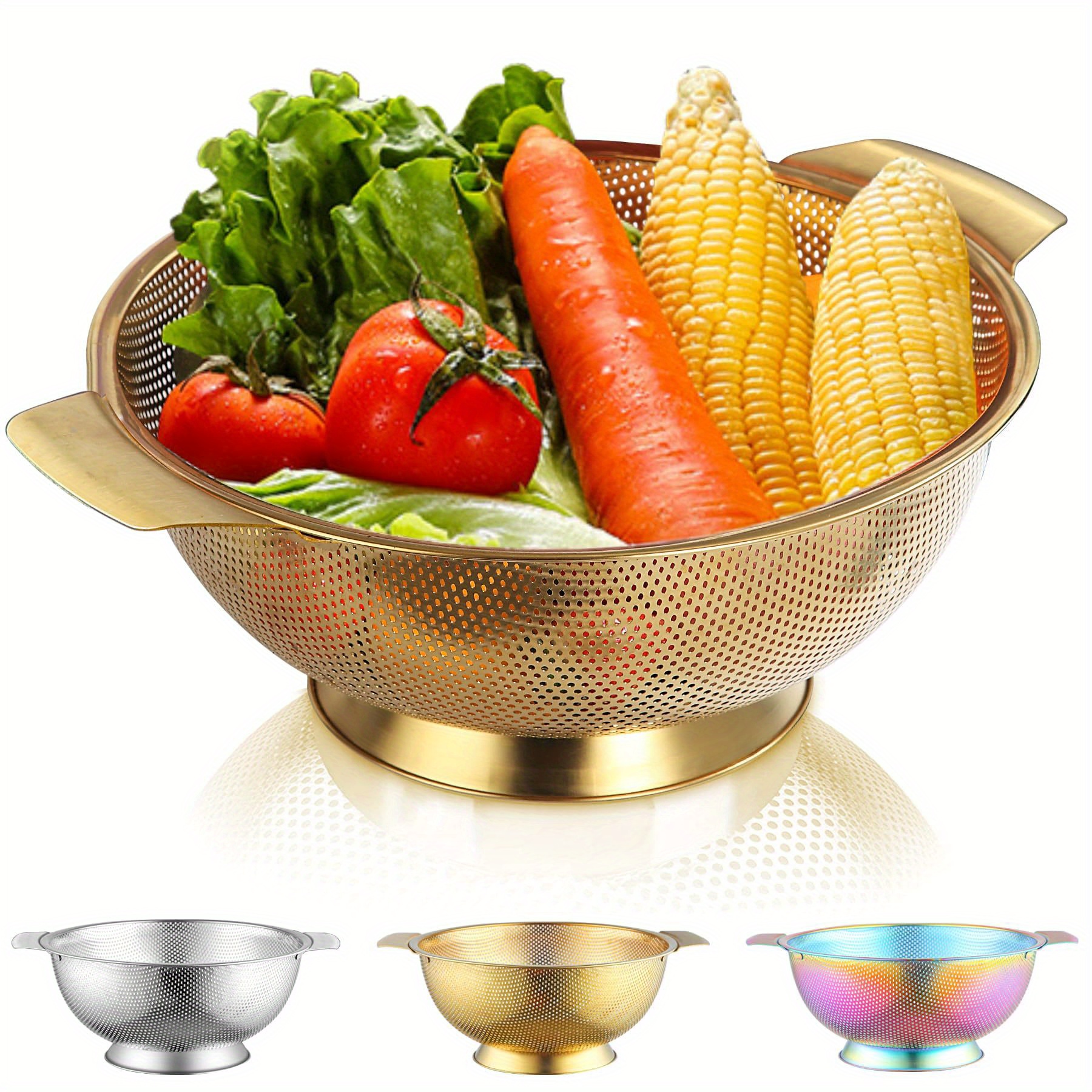 

Stainless Steel Colander, Metal Filter With Handle, Large For Draining, Rinsing And Washing. Used To Wash Rice, Fruits And Vegetables.