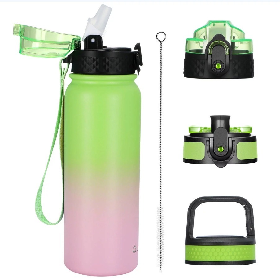

20oz Insulated Water Bottle With 3 Lids - Wide Mouth, Leakproof, Bpa-free For School & Travel