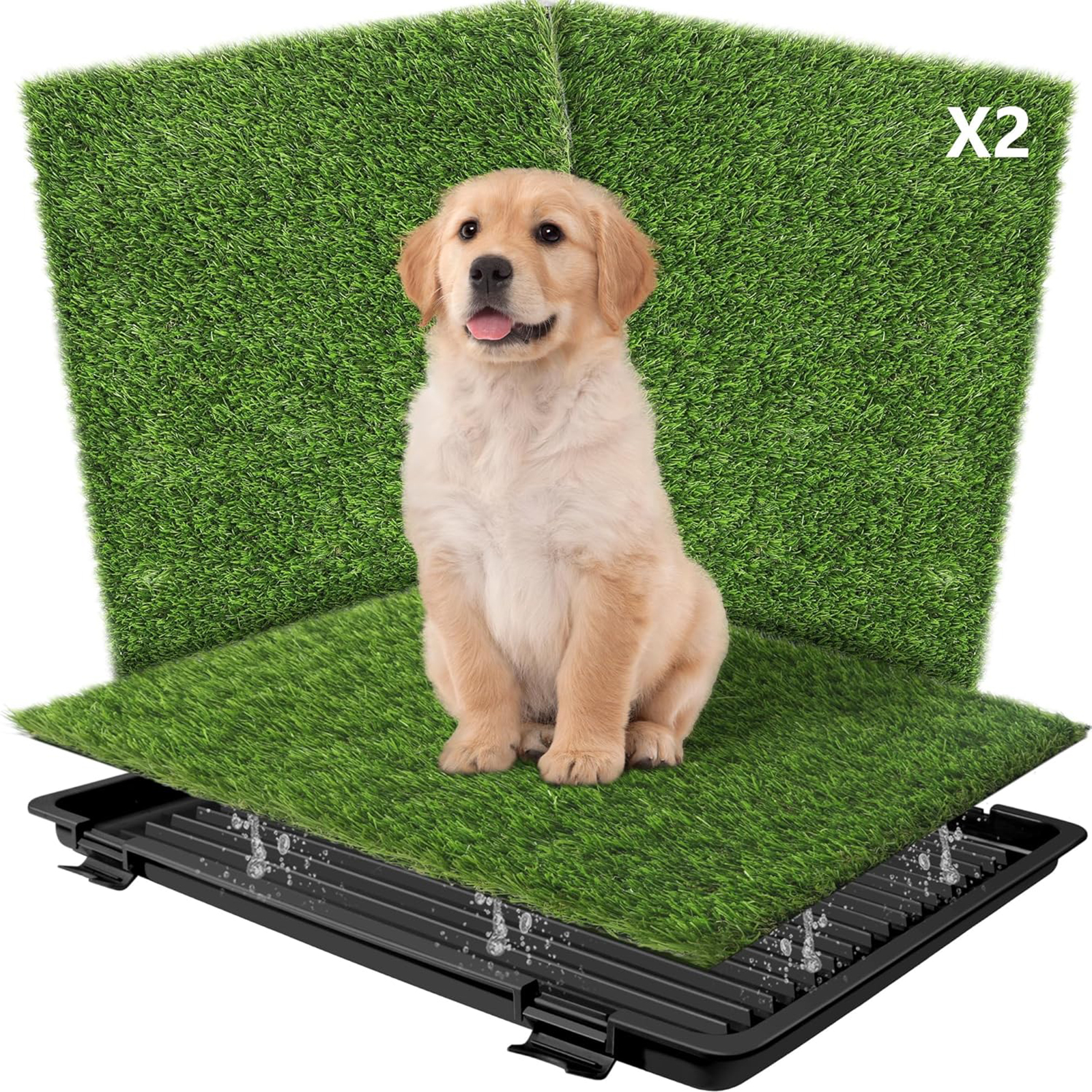 

Dog With Tray, Dog Grass Potty Litter Box With 2 Pcs Fake Washable Pee Pads, Artificial Dog Grass Bathroom Turf For Puppy Training