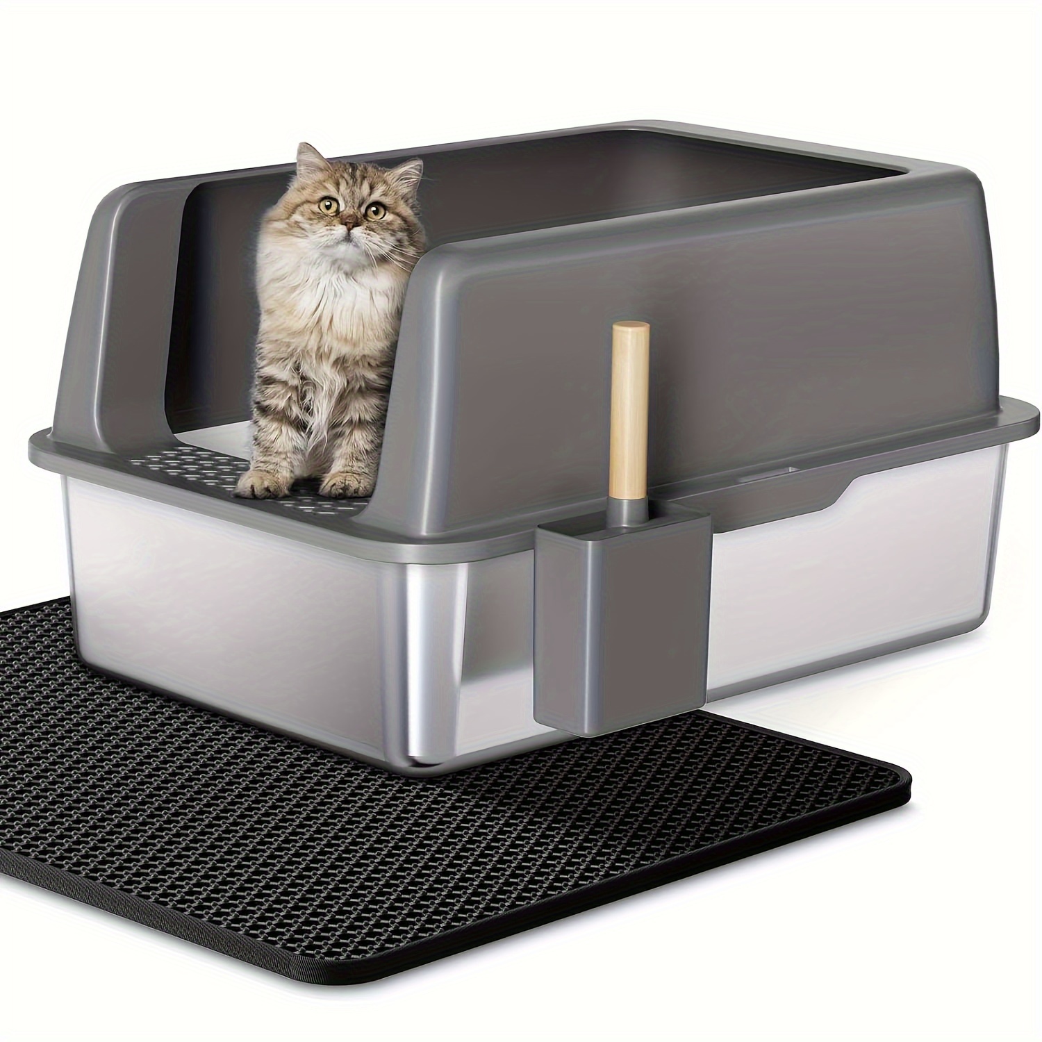 TEMU Stainless Steel Litter Box With Lid, Extra Large Cat Litter Box, Xl Large Metal Litter Box For Big Cats With High Sided, Grey (non-sticky, Easy To Clean, Anti-urine Leakage)