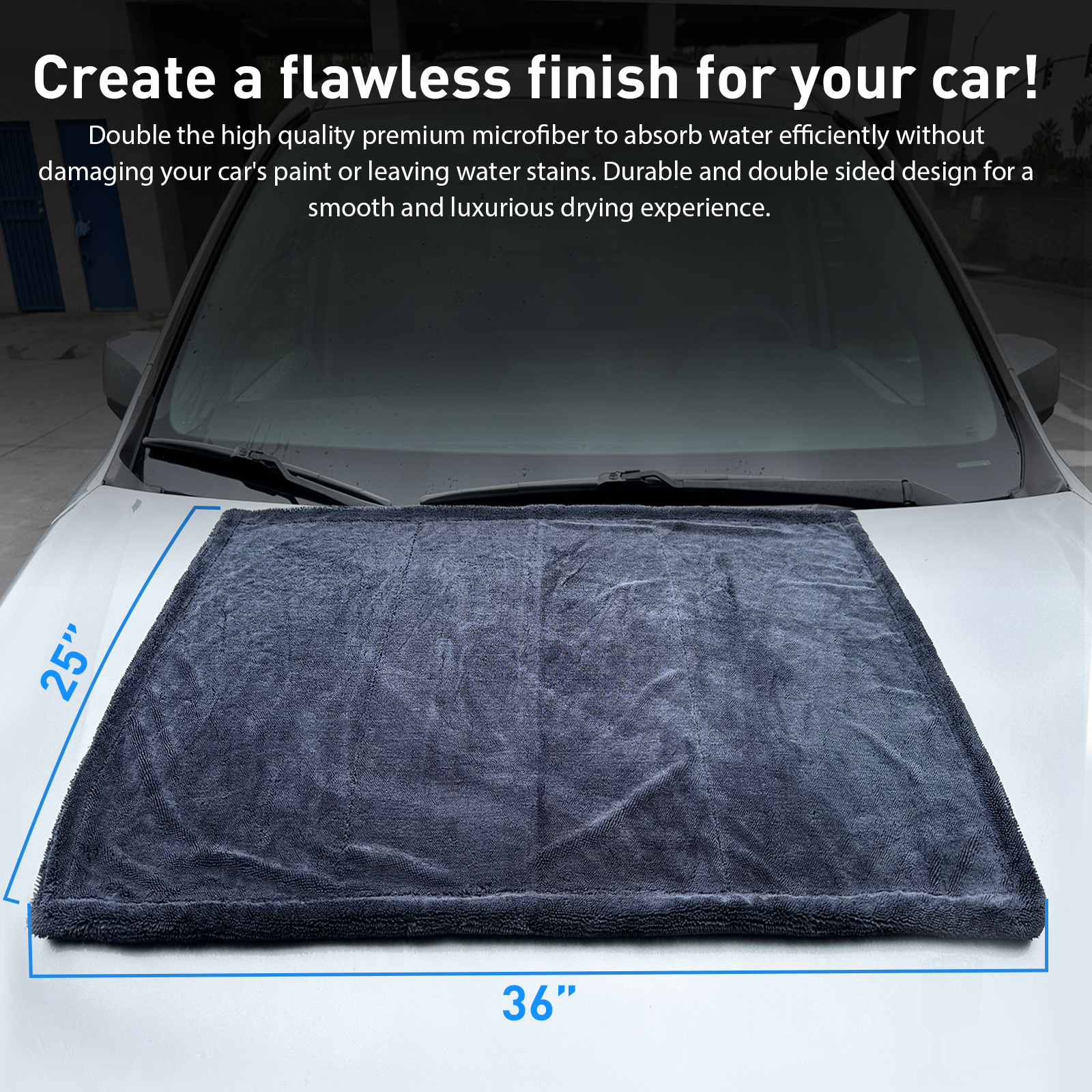 TEMU Extra Large Car Drying Towel - No Streaks, Scratches, Or Water Stains - Large Premium 1300 Gsm Microfiber - Double Twist And Edgeless Design For Quick And Easy Drying - 24" X 36"