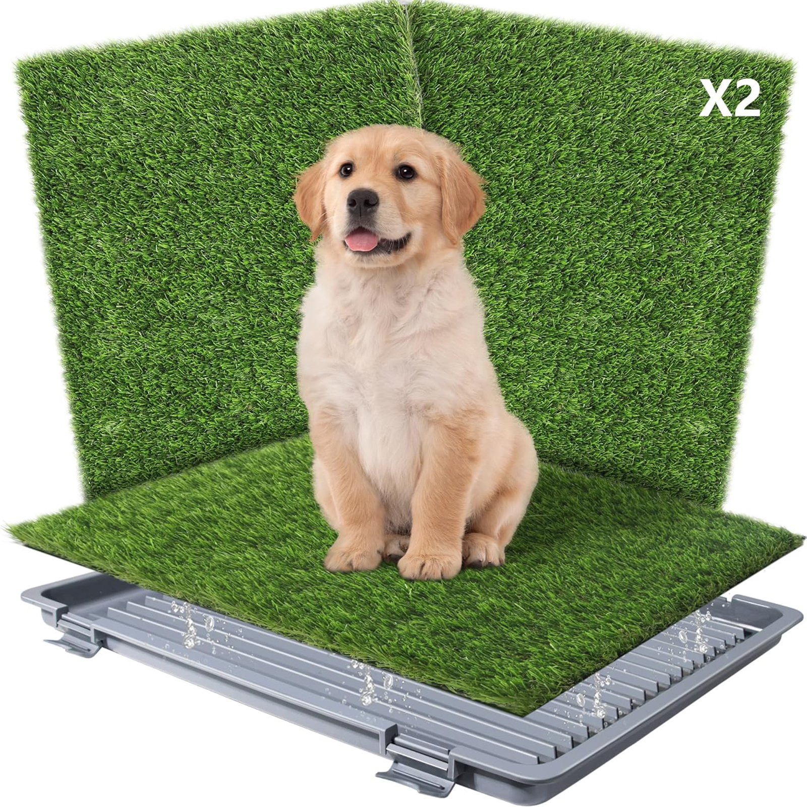 

Dog Grass Pad With Tray, Dog Grass Potty Litter Box With 2 Pcs Fake Washable Pee Pads, Artificial Dog Grass Bathroom Turf For Puppy Training