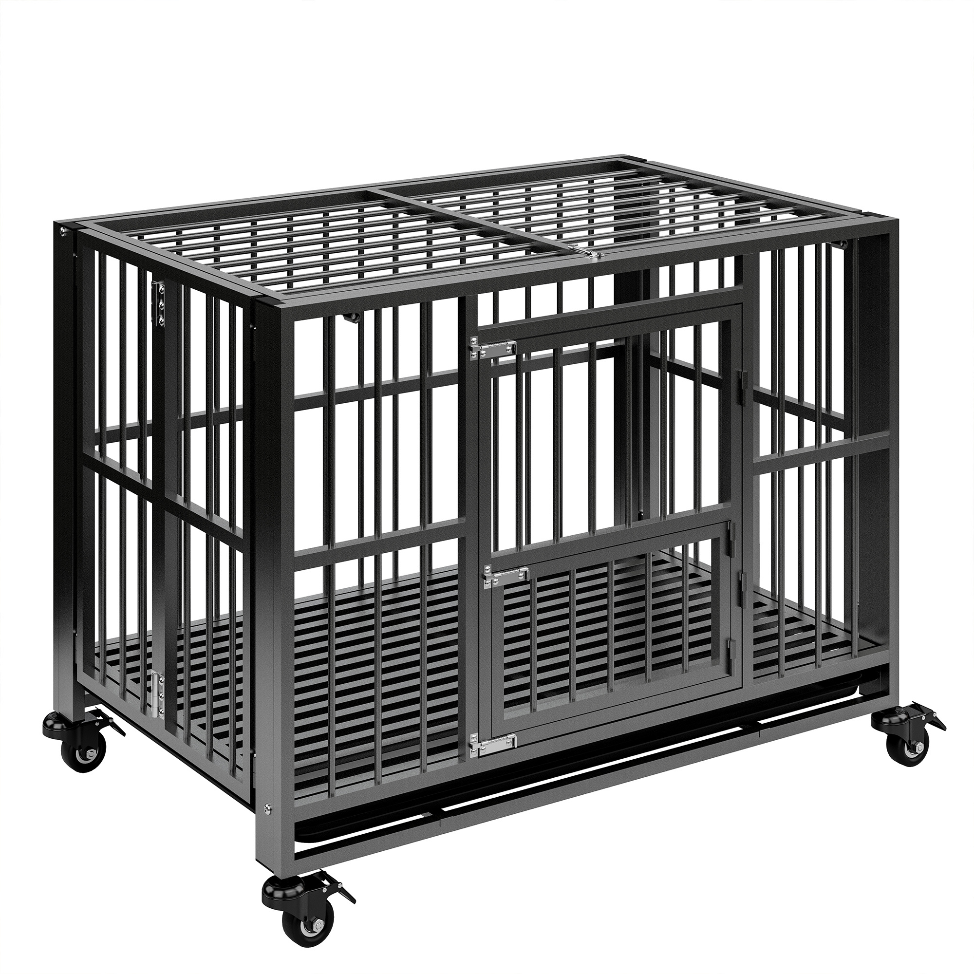 TEMU 43/38 Inch Heavy Duty Dog Crate, Foldable Indestructible Dog Kennel , Escape Proof Large Dog Cage With Lockable Wheels, High Anxiety Pet Playpen With Double Door Indoor/outdoor.(38in)