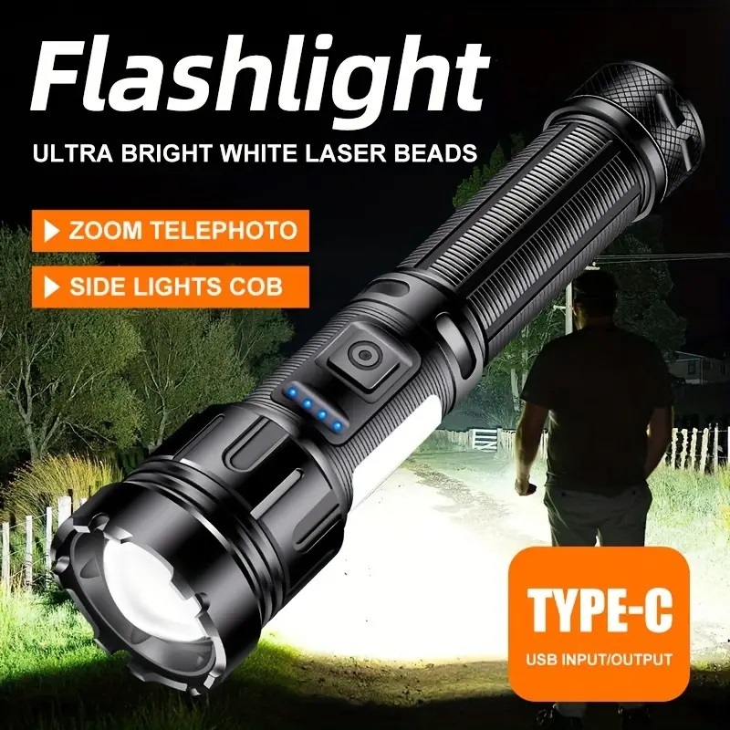 

Led Flashlight, High Power 1500 Lumens Super Bright Tactical Flashlight, Rechargeable, Can Charge Your Phone, 7 Modes Zoomable Flashlight, Suitable For Emergency, Outdoor, Home Use, Camping, Hiking