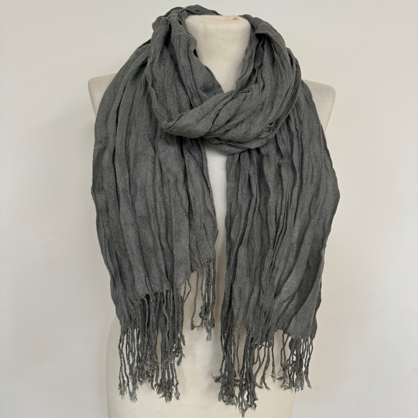 

Crinkle Textured Acrylic Long Scarf With , Grey, Purple, Red, Black - Cozy And Stylish