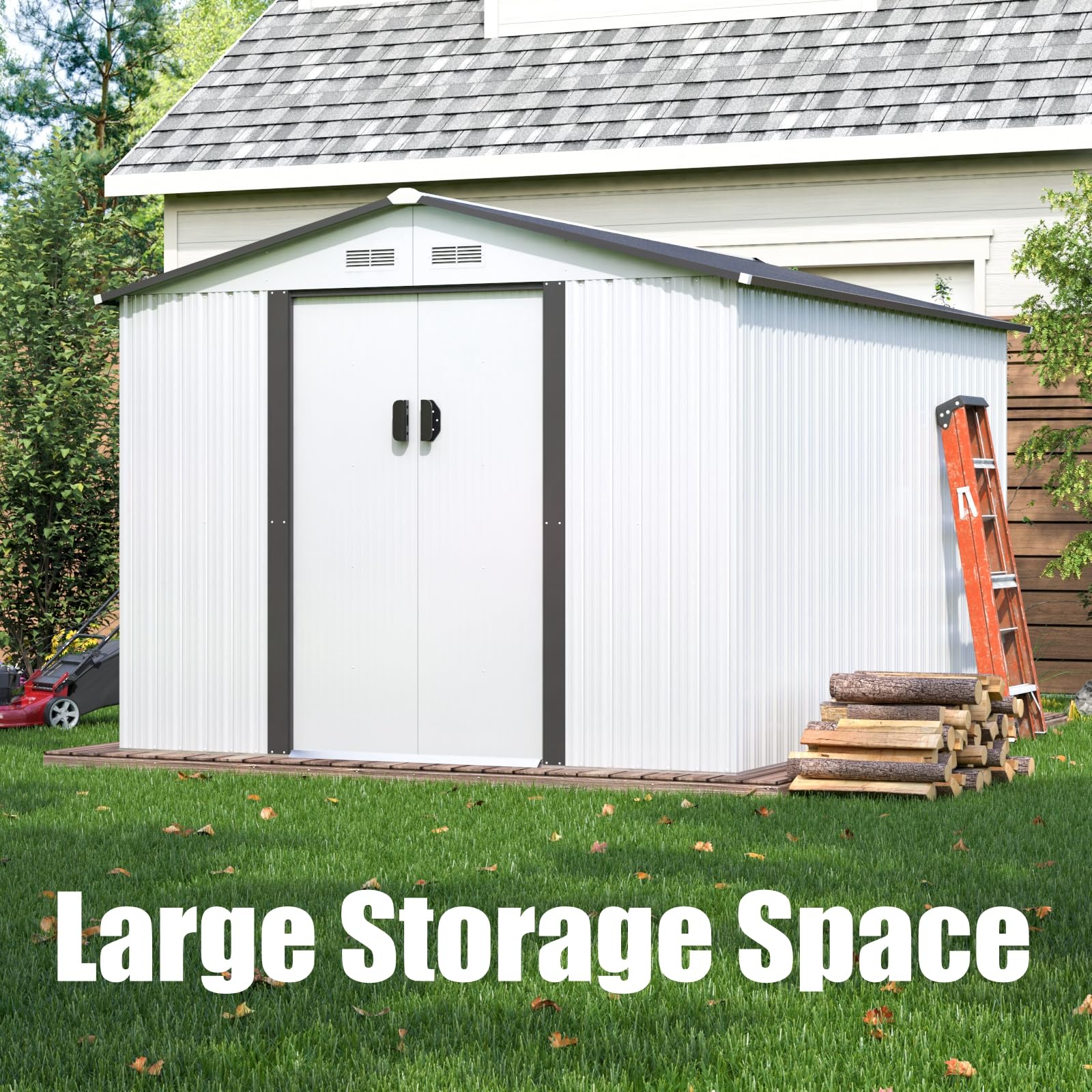

8' X 8' Outdoor Storage Shed Metal Garden Sheds With Sliding Doors For Backyard, Patio, Lawn
