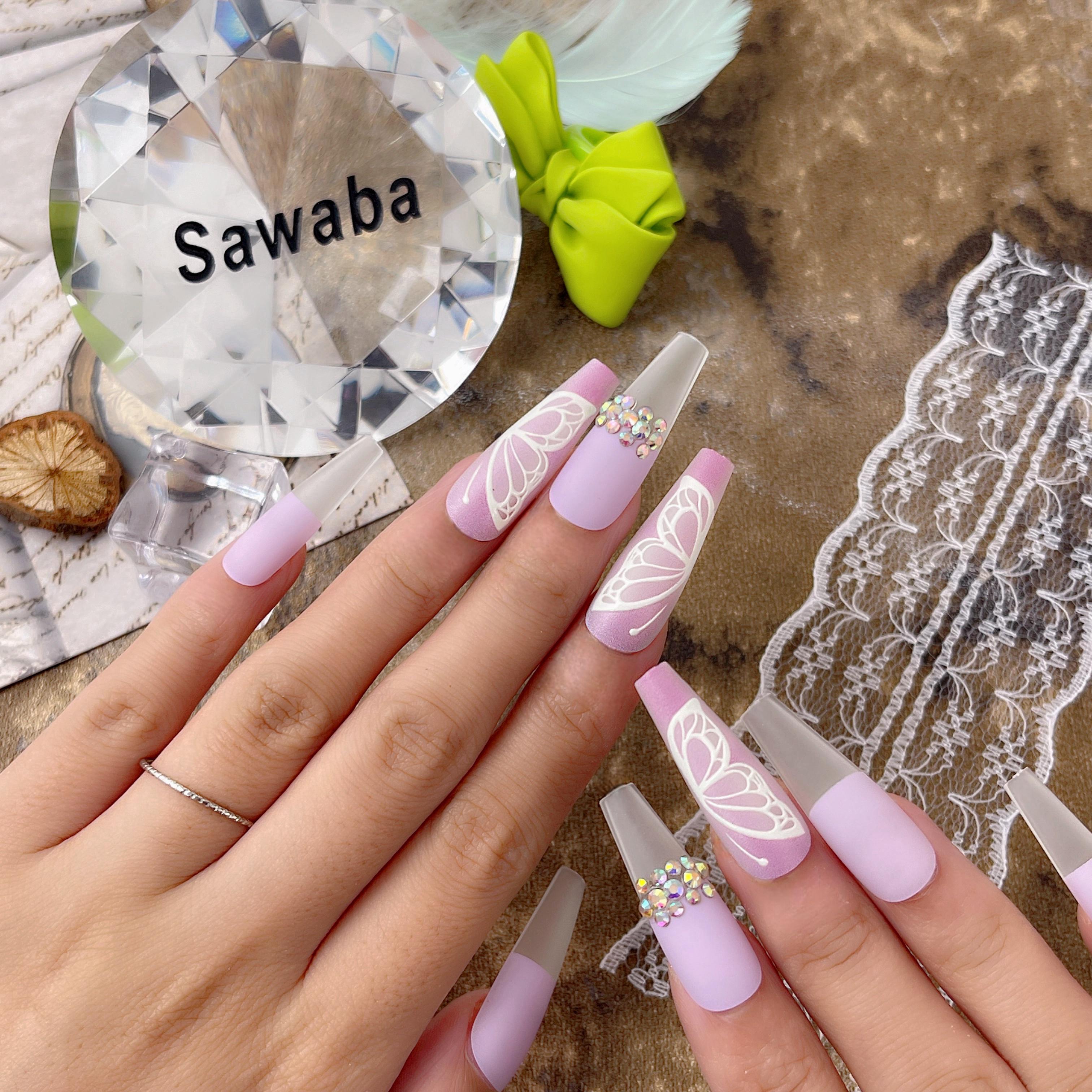 

Nails- 24 Pcs Press On Nails Long Coffin Fake Nails - Purple Color With Diamond And False Nails - Long Press-on Nails Full Cover Summer Press On Nails For Women Manicure.203