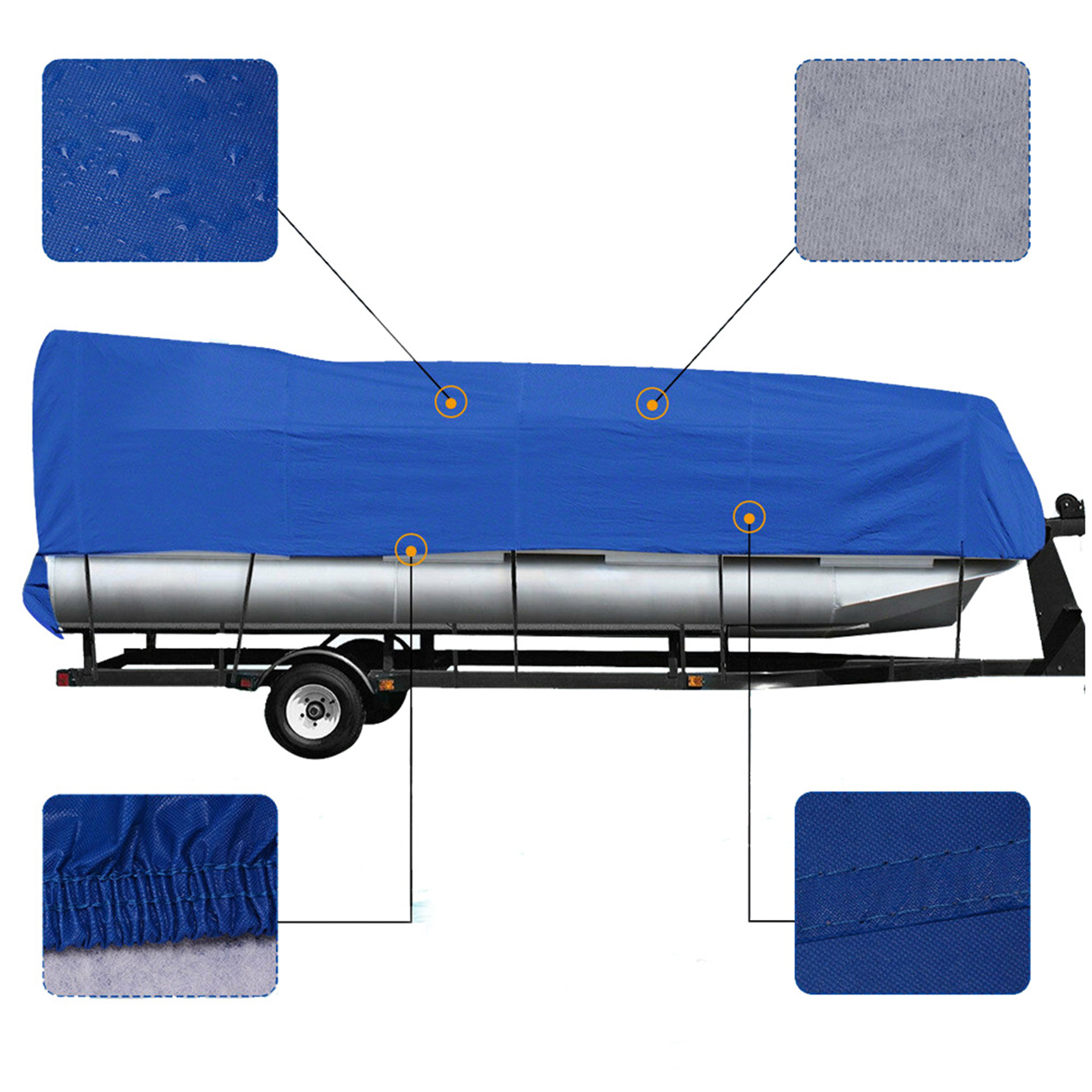 

21- Waterproof Pontoon Boat Cover Trailerable Heavy Duty Fabric Blue