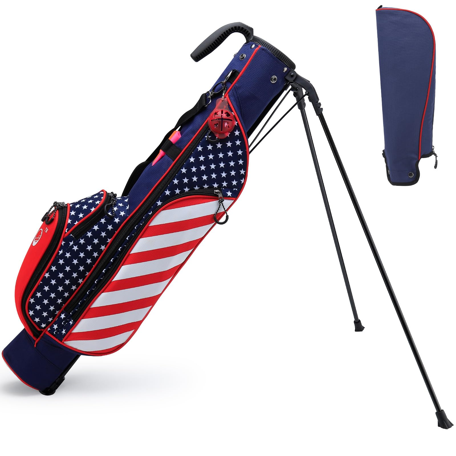 

Golf Stand Bag, Lightweight Golf Club Bags With Stand, Detachable Strap, Small Carry Bags With 4 Pockets And Rain Hood, Ideal For Driving Range, Quick 9 And Par 3 Course, Usa Flag