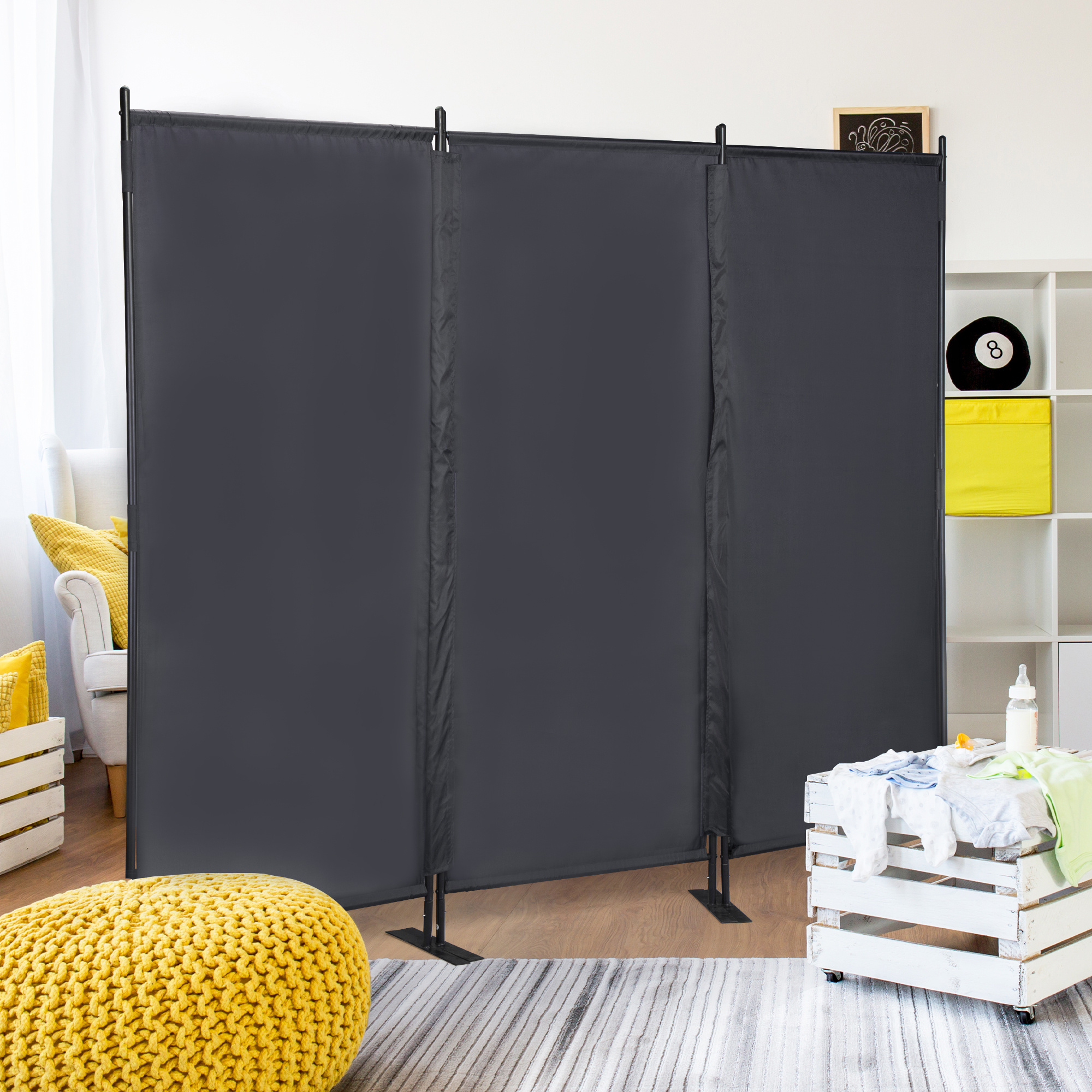 

6 Ft Modern Room Divider, Folding Privacy Screen With 3 Panels And Metal Standing, Portable Wall Partition For Home Office Separator