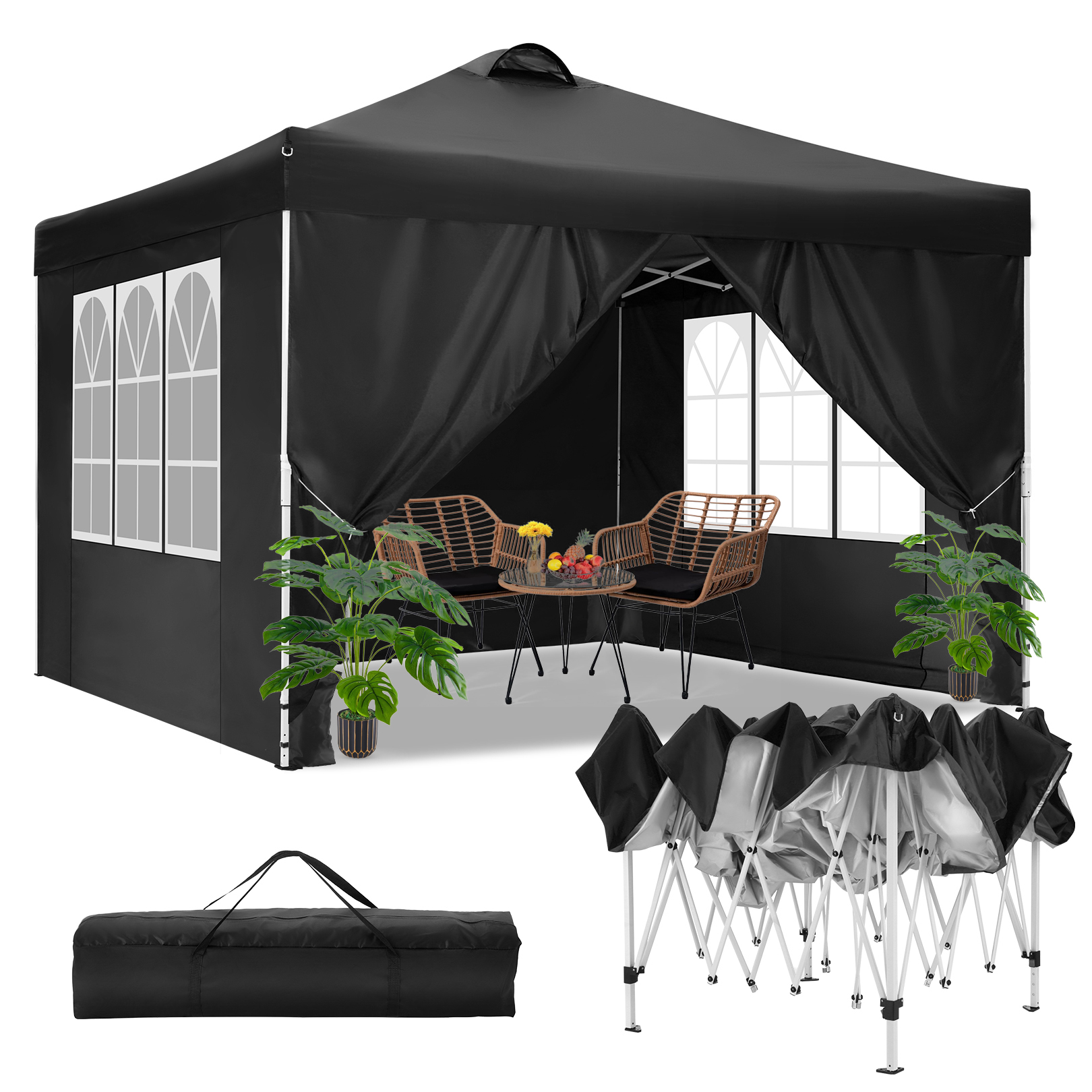 

Hoteel Canopy Tent 10x10 Pop Up Outdoor Canopies With 4 Sidewalls Waterproof Commercial Instant Gazebo Tents For Party Patio Backyard With 4 Sandbags, 4 Stakes & 8 Ropes, Black