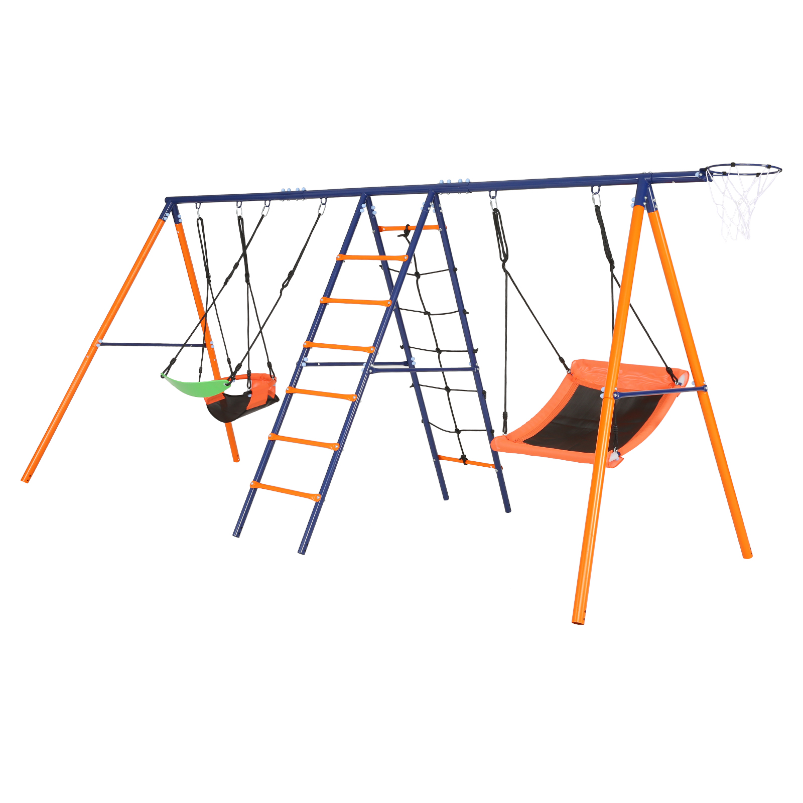 

For Backyard, 6 In 1 With Heavy Duty Double Reinforced, 440lbs Saucer Swing,belt Swing,climbing Rope,climbing Ladder,basketball Hoop For Outdoor Garden