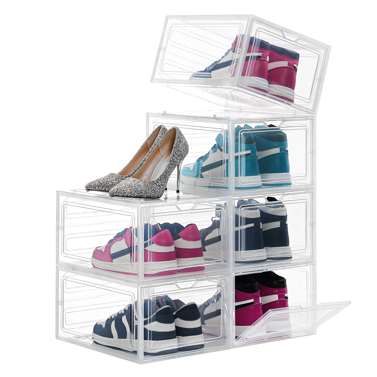 

Lifewit Shoe Storage Box Clear Stackable Hard Sturdy Plastic Shoe Organizer Bin Foldable Sneaker Display Containers Holders For Closet Entryway, Fit Up To Us Size 13