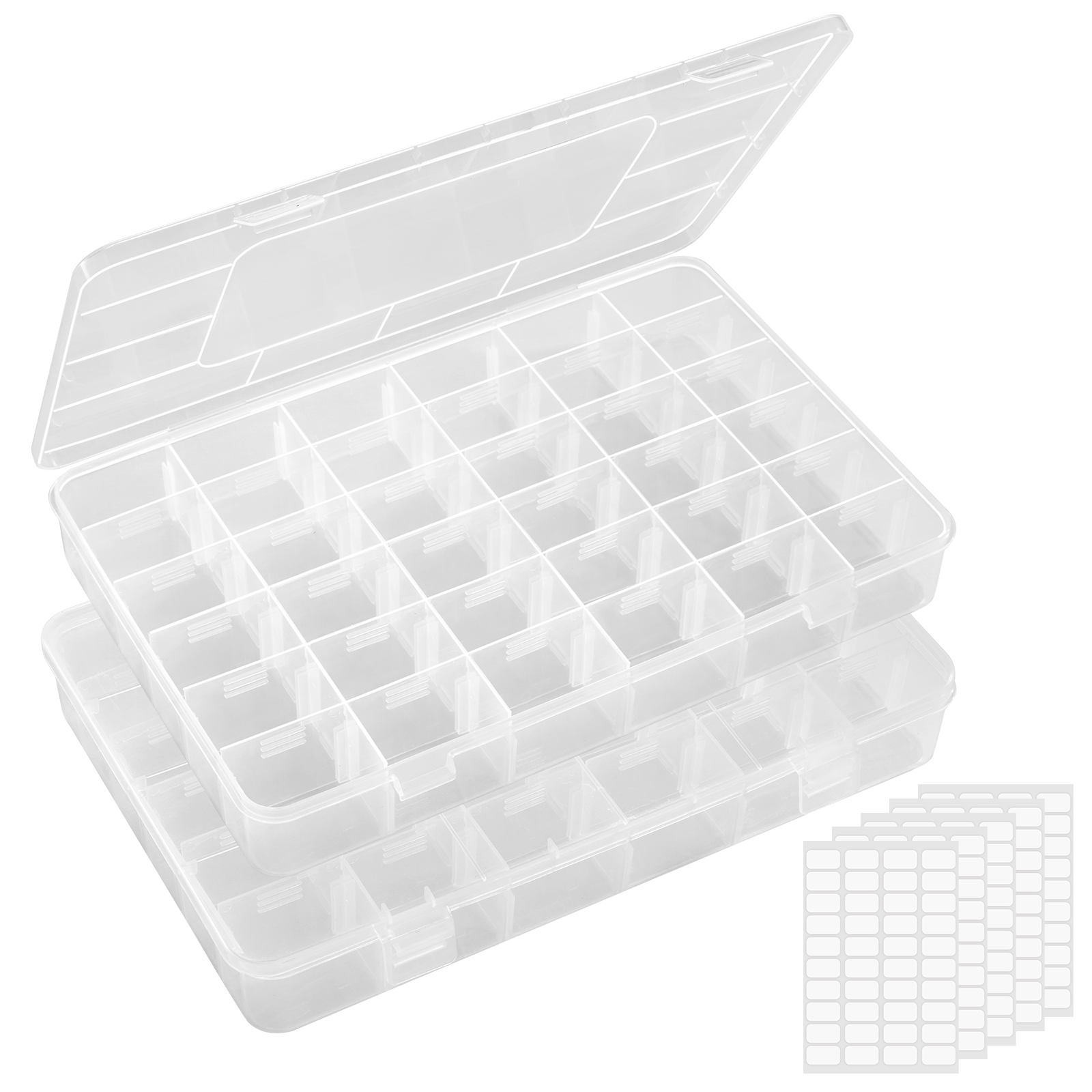 

36 Grids Clear Stackable Plastic Organizer Storage Box Container With Adjustable Dividers For Beads, Art Diy, Crafts, Jewelry, Fishing Tackle With 5 Sheet Label Stickers