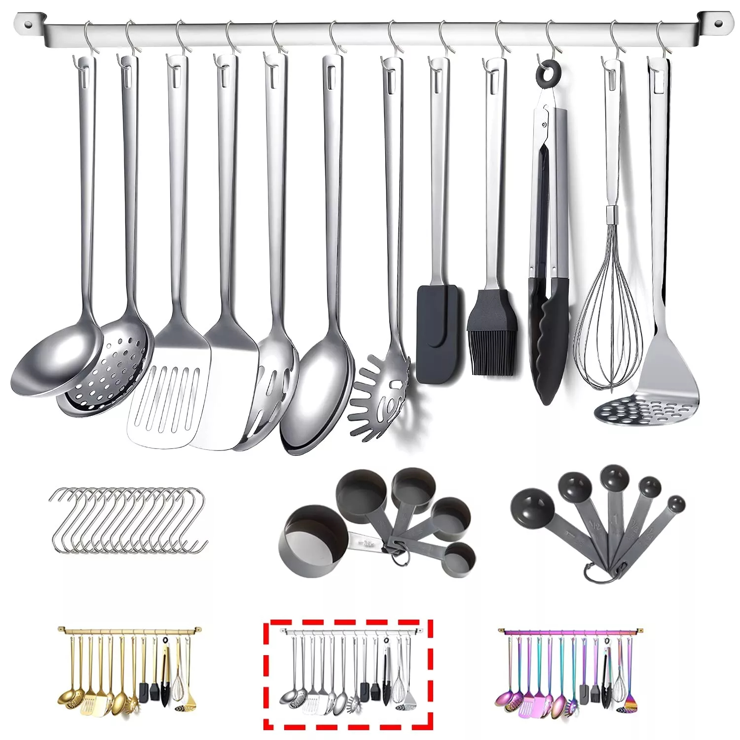 

37 Pcs Stainless Steel Cooking Utensils Set Plating Kitchen Gadgets Tool W. Rack