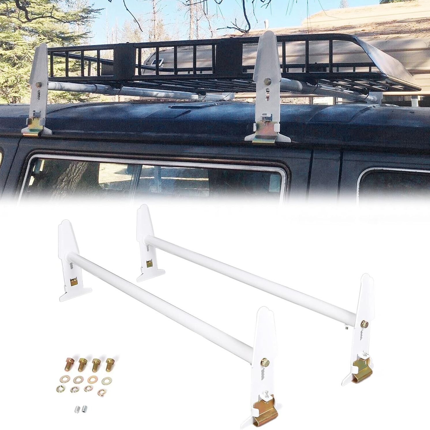 

77" Adjustable Van Roof Ladder Racks 500lbs 2 Bars For Dodge Ford Gmc