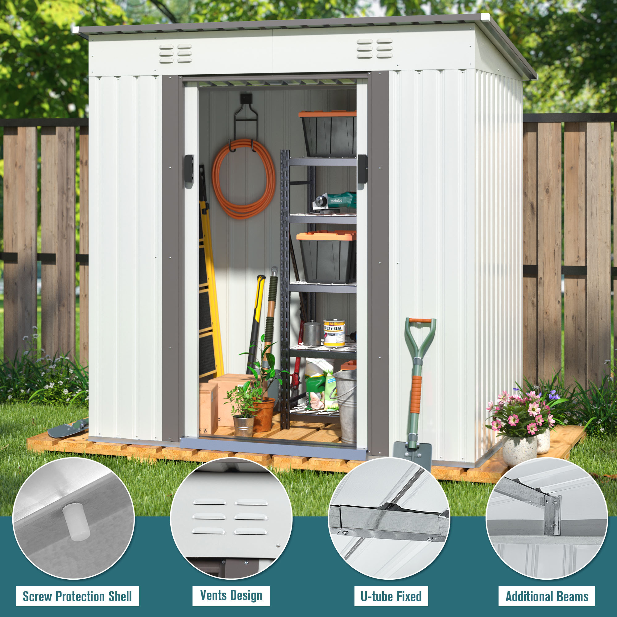 Outdoor Storage Shed Metal Tool Shed Vents Lockable Door - Temu
