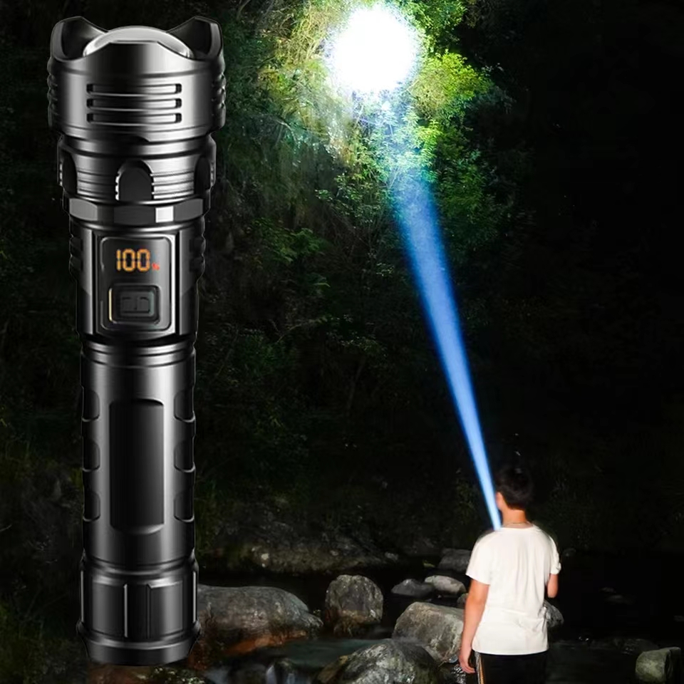 

10w Telescopic Focus Torch Usb Charging High Power Flashlight Power Display Handheld Led Flashlight Waterproof For Outdoor Camping, Fishing, Hunting, Climbing, Adventure Emergency