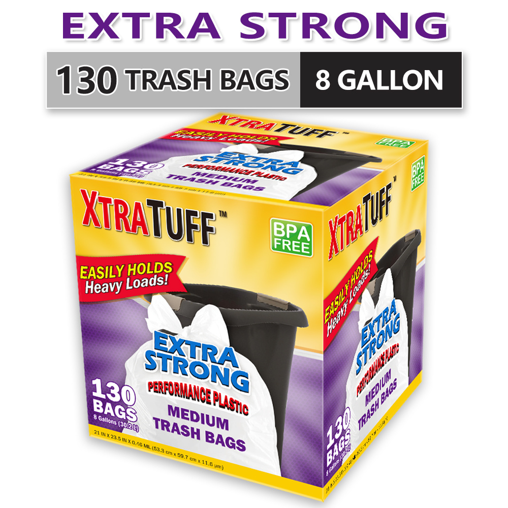 

Box Of 130 Bags 8 Gallon Plastic Disposable Garbage Bags-super Strong, Leak-resistant, Odor-proof For Bedroom, Kitchen, Living Room, Outdoor, And Toilet Use - And Sanitary Waste Solution