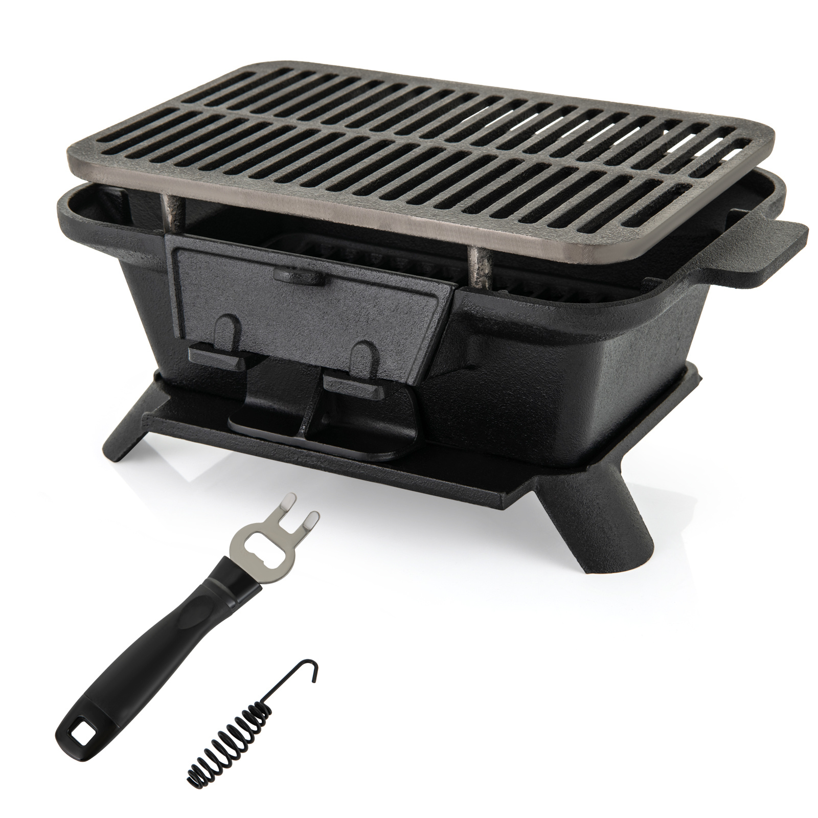 TEMU Costway 100% Cast Iron Charcoal Grill, Portable Hibachi Grill With Grill And Grate Hooks, Tabletop Japanese Bbq Grill For Outdoor Camping,
