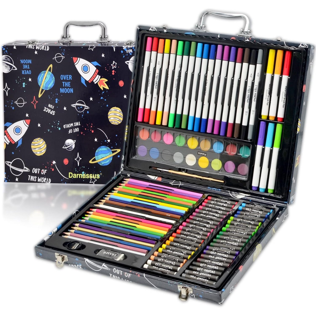 

132 Pcs Art Professional Coloring And Drawing Kit In Black Gift Box, Gift For Christmas And Festival Art Crafting