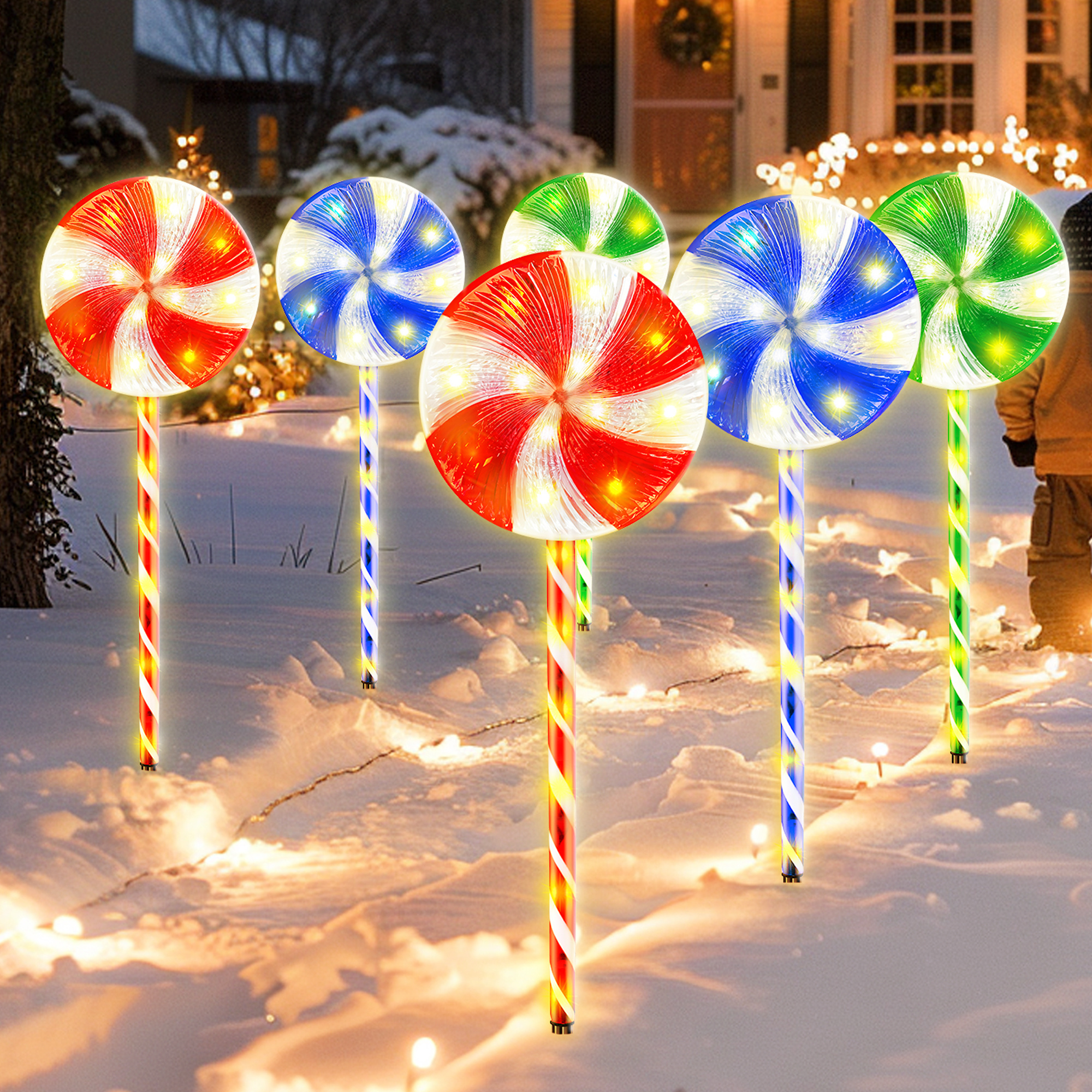 

6pk 28inch Pathway Light Outdoor Christmas Decorations 8 Lighting Flickering Candy Marker Outdoor Christmas Pathway Light 18ft