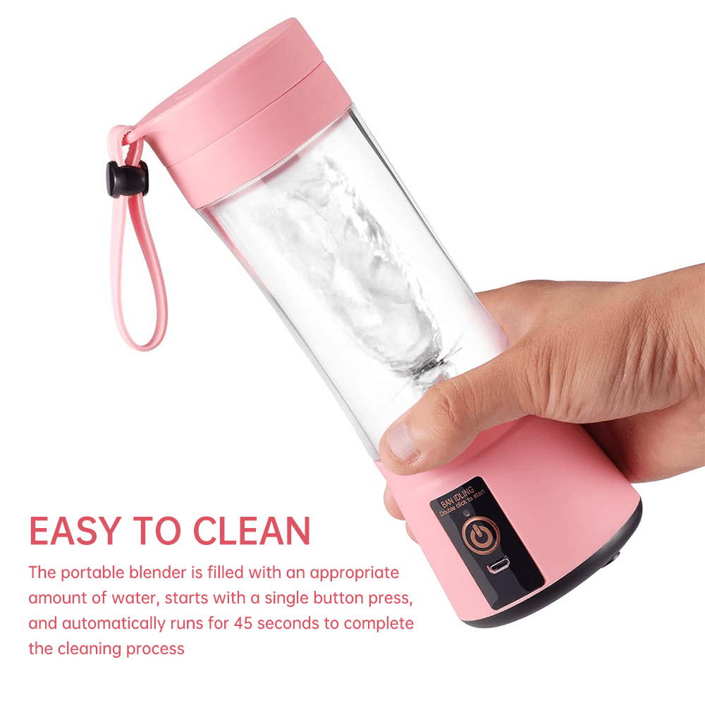 Portable Blender Cup,Electric USB Juicer Blender,Mini Blender Portable Blender For Shakes and Smoothies, juice,380ml, Six Blades Great for Mixing，Pink，Black，Purple