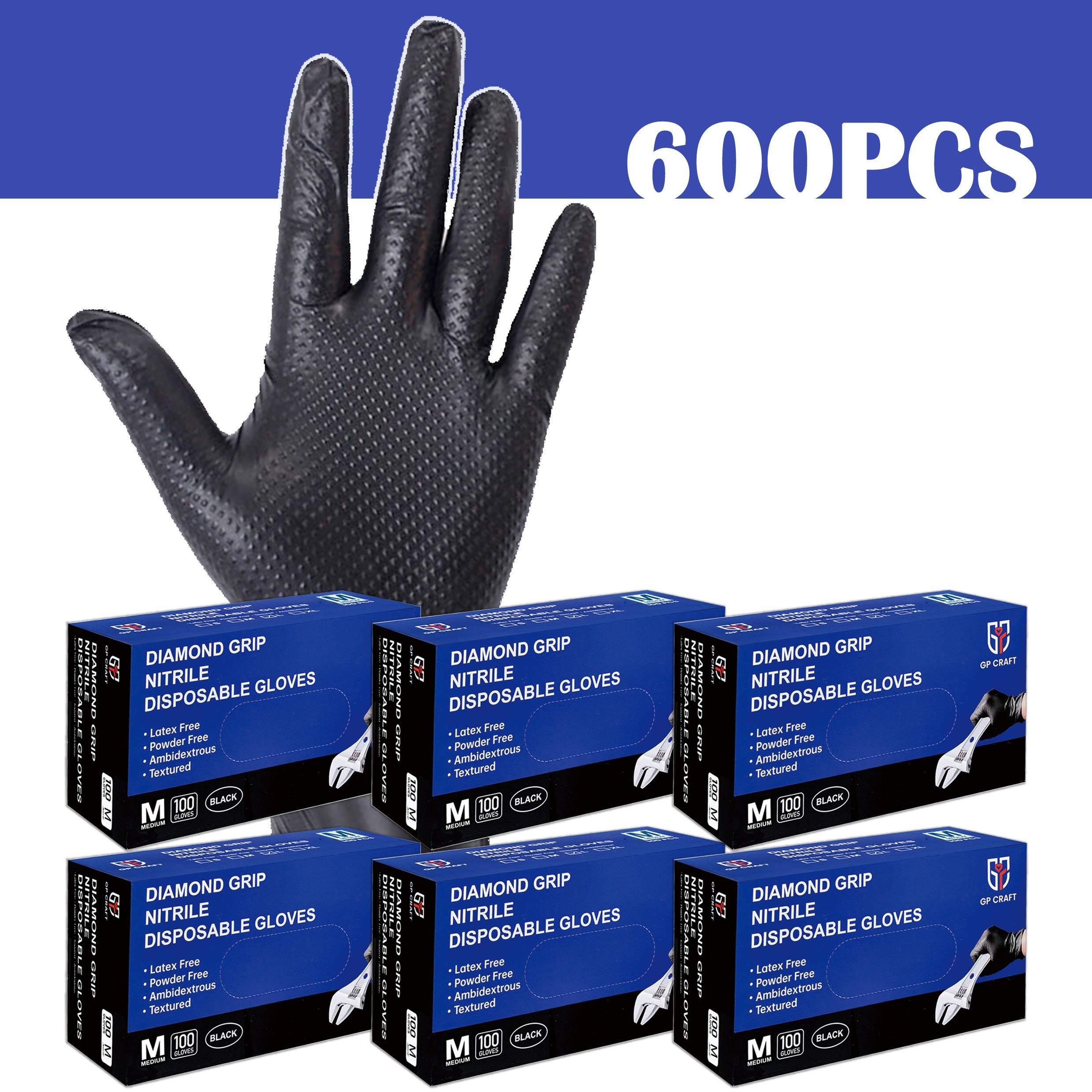 

600pcs Gp Diamond Textured Nitrile Gloves ( ) Cleaning