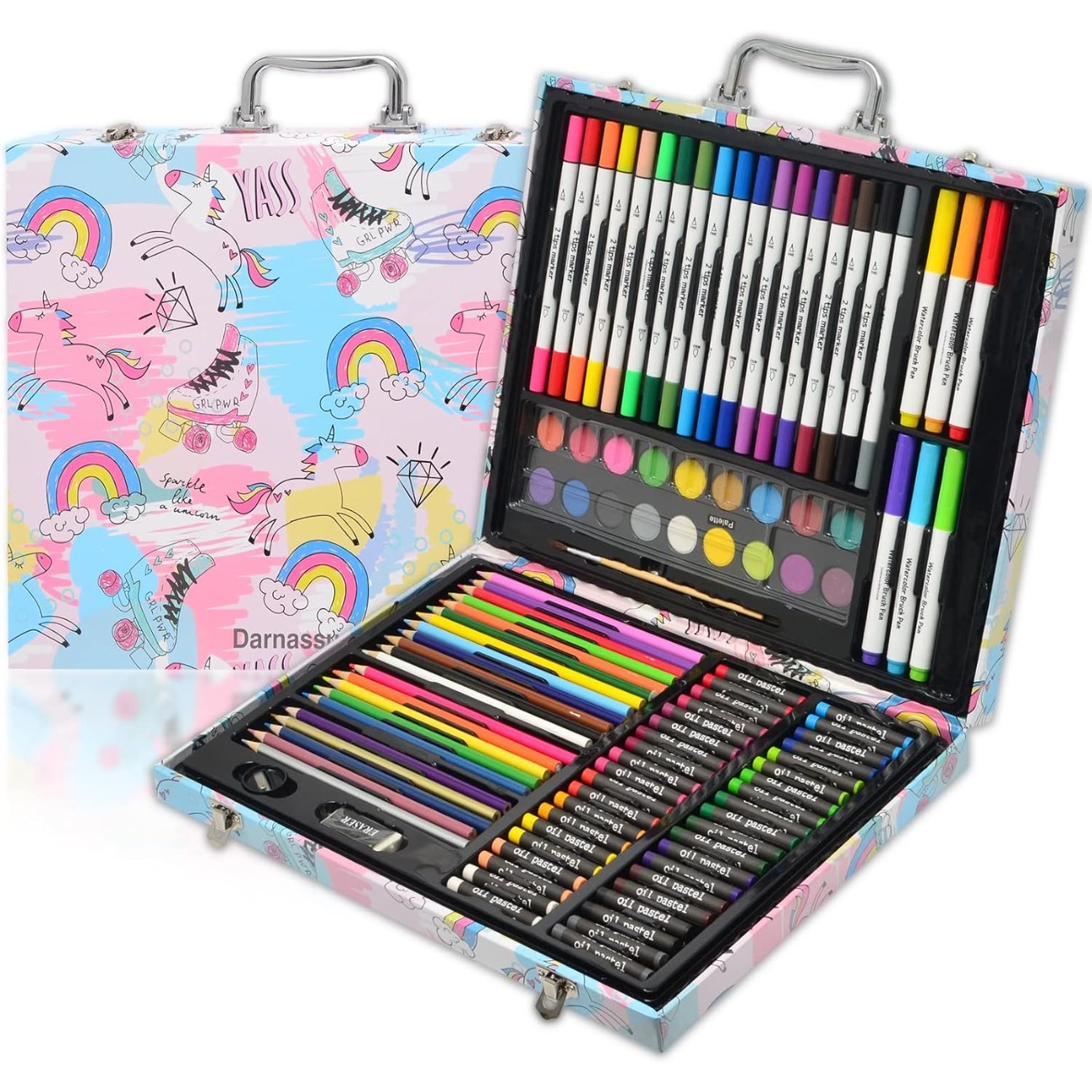 

132 Pcs Art Professional Coloring And Drawing Kit In Pink Gift Box, Gift For Christmas And Festival Art Crafting