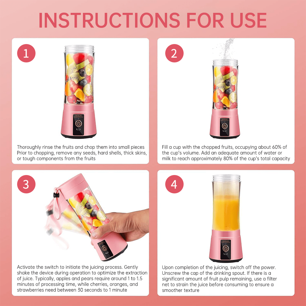 Portable Blender Cup,Electric USB Juicer Blender,Mini Blender Portable Blender For Shakes and Smoothies, juice,380ml, Six Blades Great for Mixing，Pink，Black，Purple