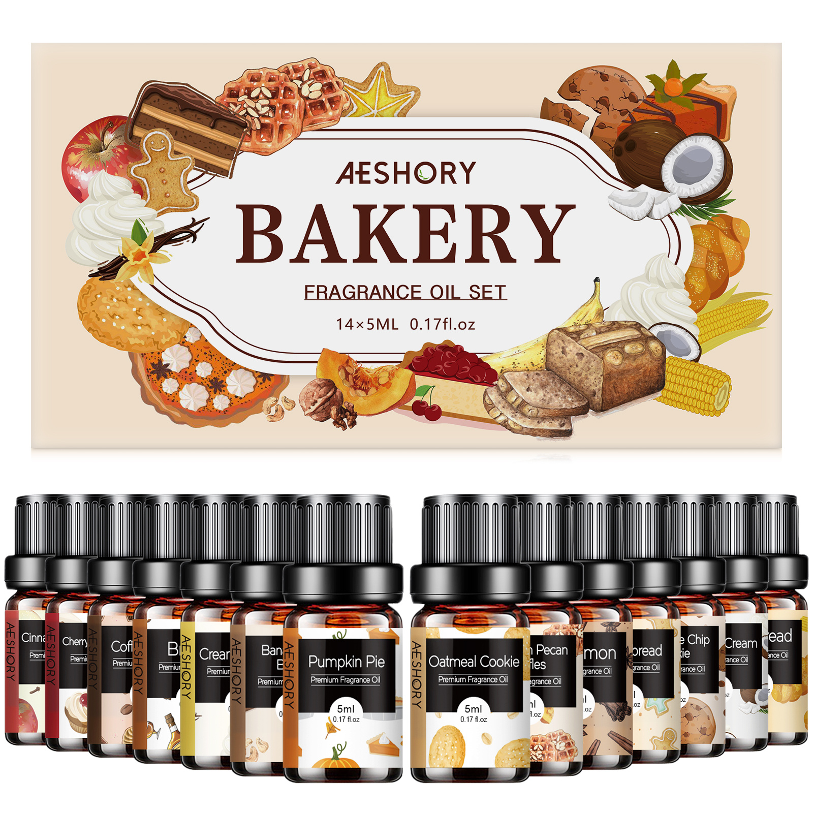 

Bakery Essential Oils Set - 14 Pcs Fragrance Oil For Diffusers, Candle Making - Pumpkin Pie, , Oatmeal Cookie, Gingerbread, Cinnamon Aromatherapy Scented Oils (5ml)