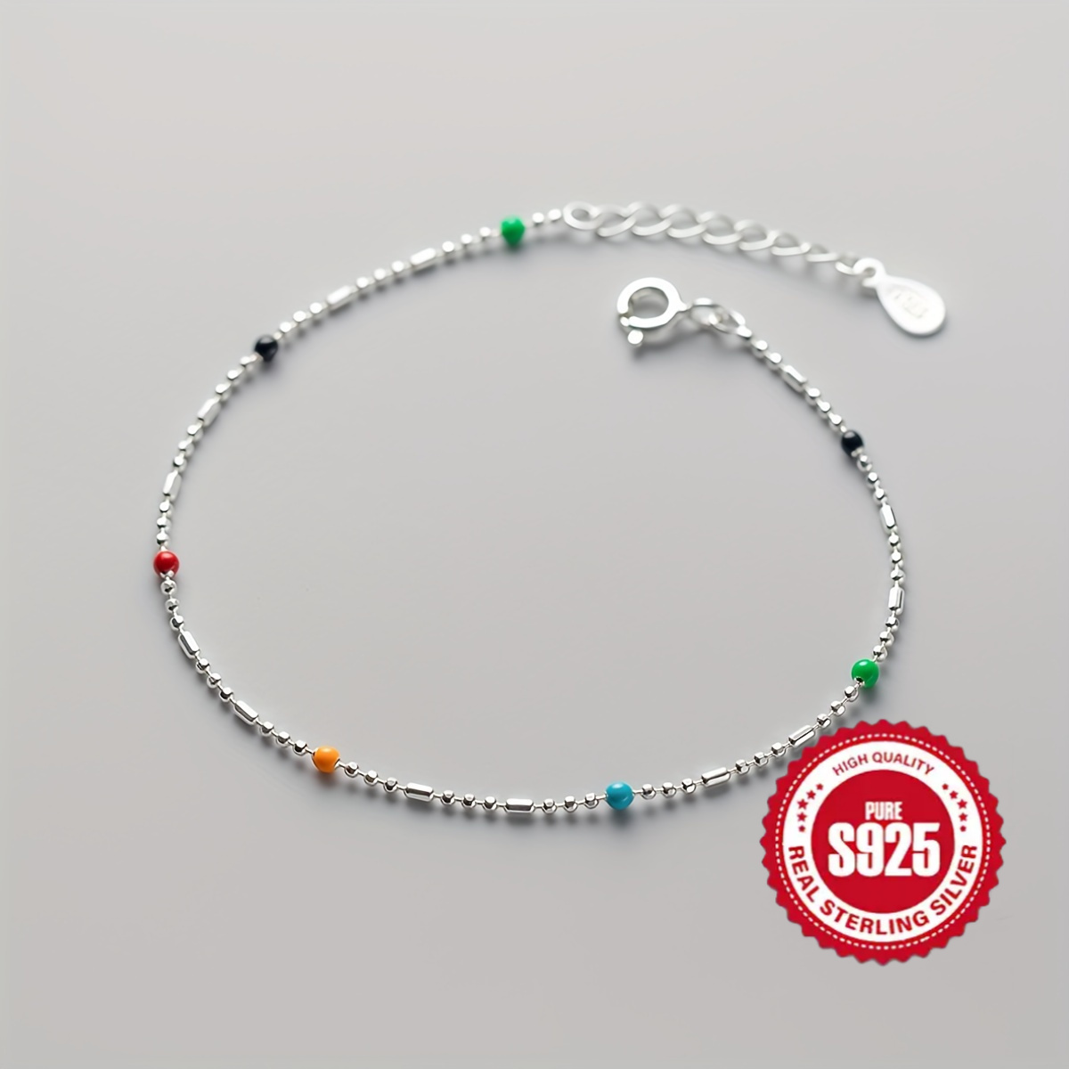 

925bohemian Retro Fashion Style 925 Sterling Silver Bracelet With Colorful Beads, Classic And Elegant Jewelry For Women - Perfect For Weddings And Banquets