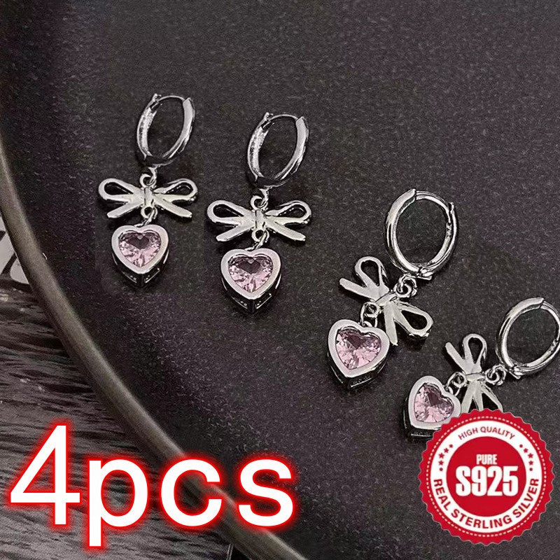 

2pairs/ Set 925 Sterling Silver Unique -shaped And Bow Shaped Earrings - Fashion Women's Earrings, Pendants, Earrings, Jewelry For Daily Wear Christmas Gift