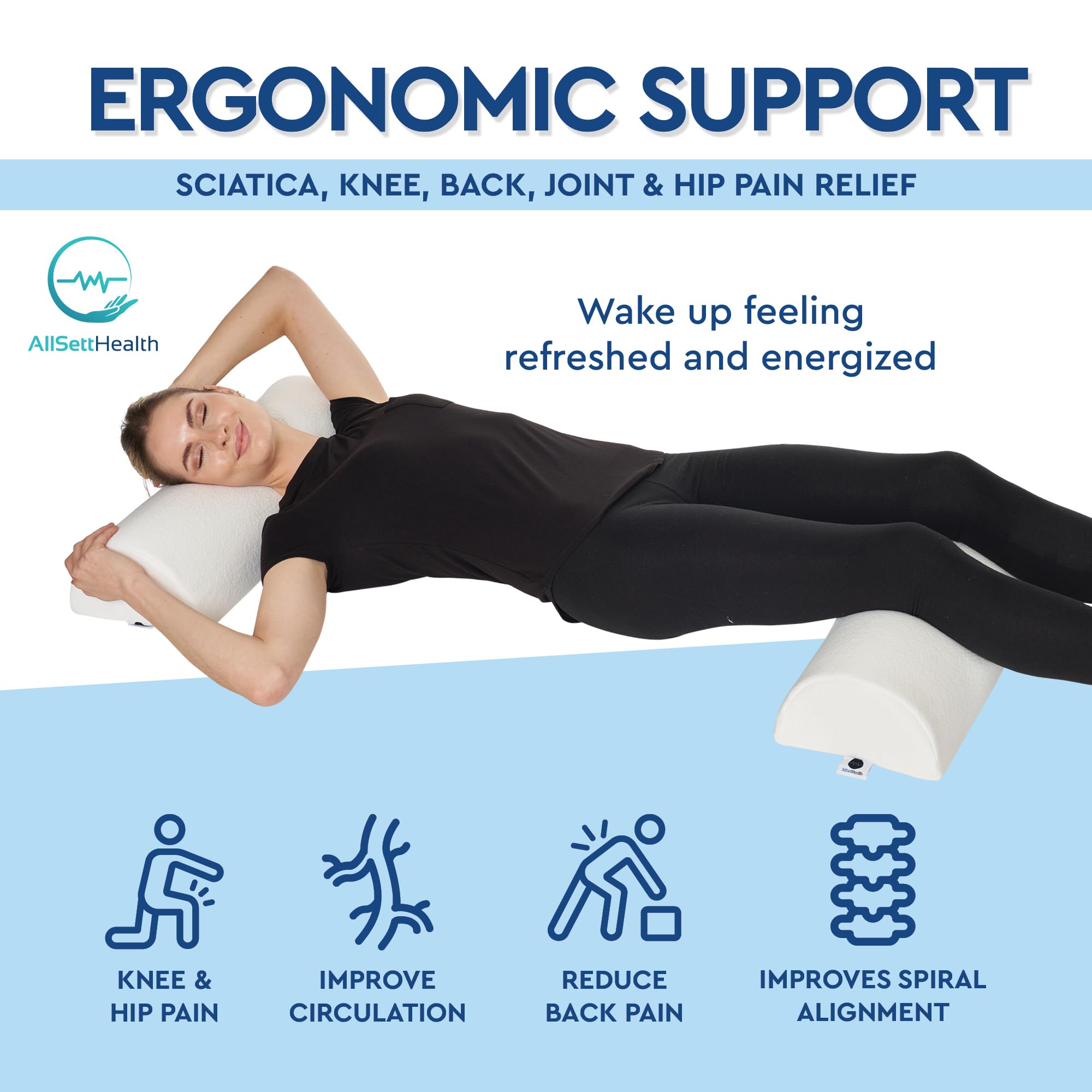 2 Pack Large Half Moon Bolster Pillow For Legs, Knees, Lower Back And