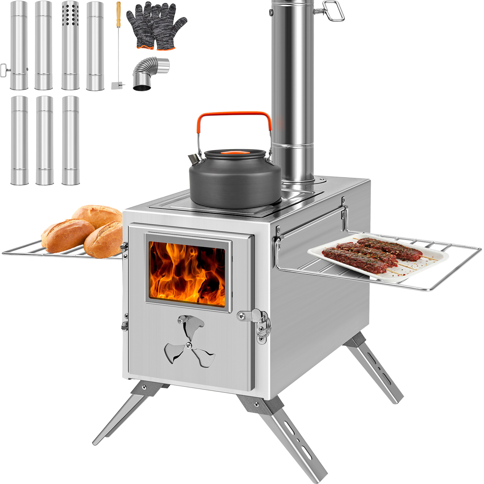 

Wood Stove, Portable Camping Wood Stove, Stainless Steel Hot Tent Stove With 7 Chimney Pipes For Outdoor, Camping, Cooking, Heating, Bbq, Hiking, Fishing, Hunting