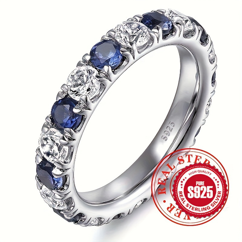 

925 Sterling Silver Inlaid Blue And White Zircon Inlaid Ring, Style Suitable For Ladies Holiday Leisure Party