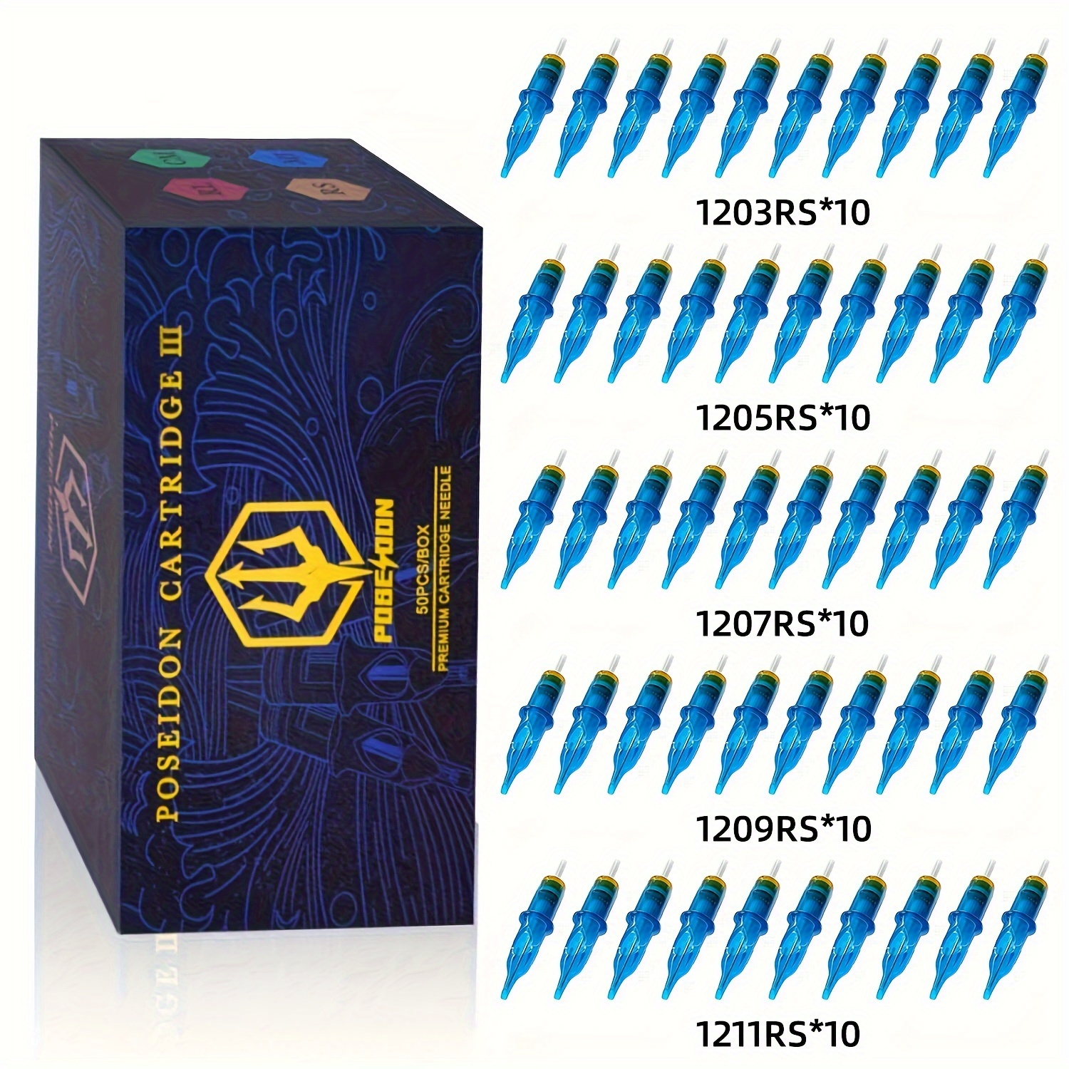 

Poseidon V3 Tattoo Cartridge Needles 50pcs Mixed Size Needles With Membrane Safety Cartridges-1203rl, 1205rl, 1207rl, 1209rl, 1207rm, 1209rm, 1205rs, 1207rs, 1209rs, 1207m1