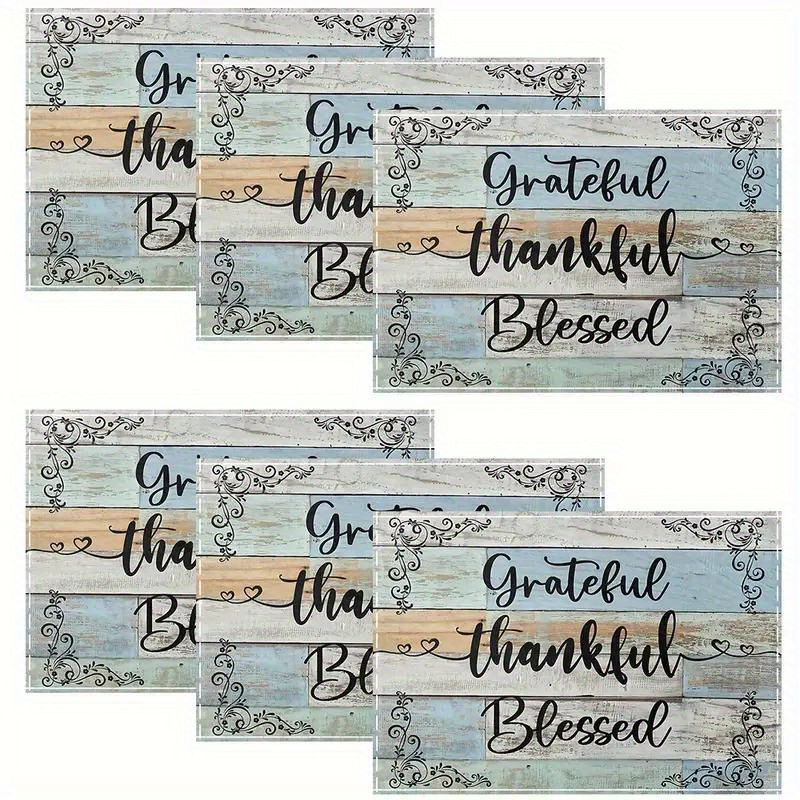 

4/ 6pcs Table Placemat Rectangular Placemat Thanksgiving Village Wooden Placemat Restaurant Placemat Washable Placemat