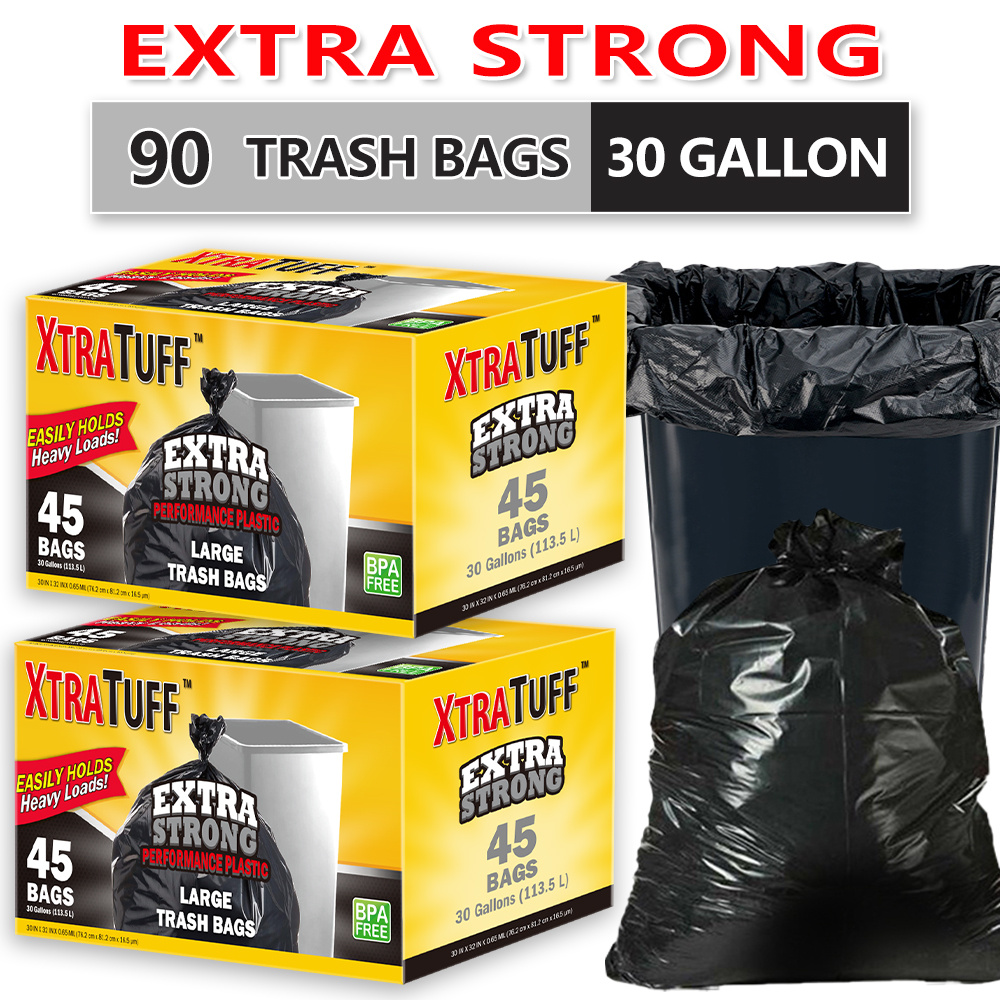 

90 Bags 30 Gallon 2 Boxs Black Disposable Large Trash Bags For Large Kitchen Trash Can, 90 Count 113.5l Multipurpose Cleaning Supplies For Industrial, Garden, Home, Commercial - , Leak-proof,