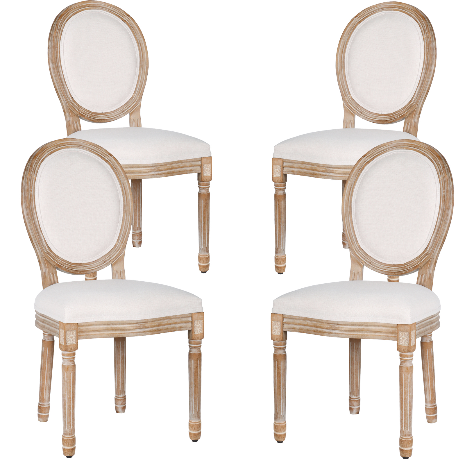 

Dining Chairs Set Of 4 Rattan Round Back With Solid Wood Legs And Frame For French Dining Room