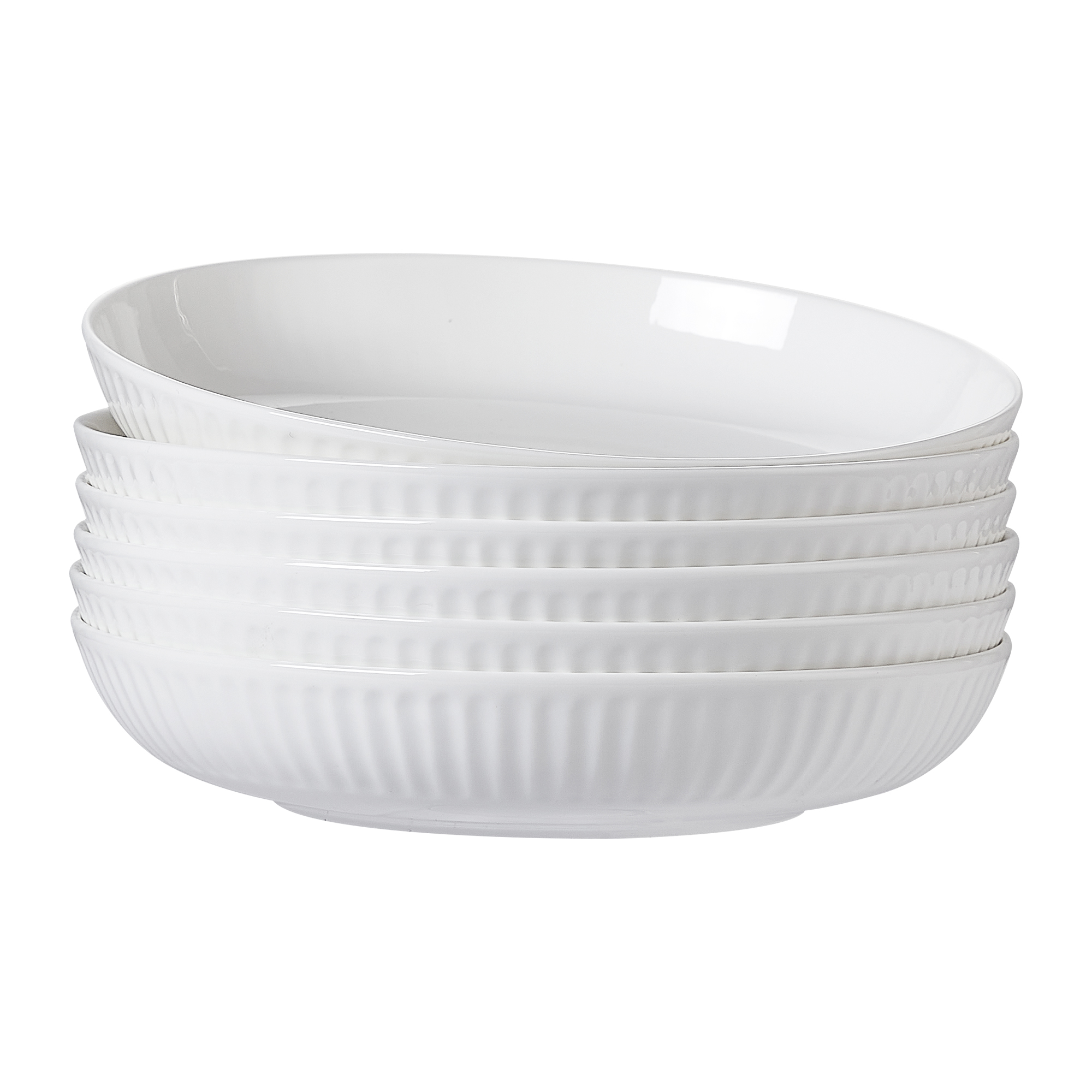 

6pcs 40oz 9in - White Bone China Dinner, Pasta Bowls, Large , Wide Shallow Bowls Plates, For Family And Individual Daily Use