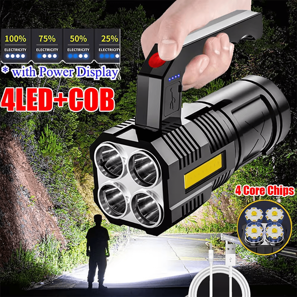 

Handheld Flashlight Usb Rechargeable Led Flashlights With 2 Types Of Light, Long Range Flashlight With 4 , Large For Fishing, Hiking And Camping